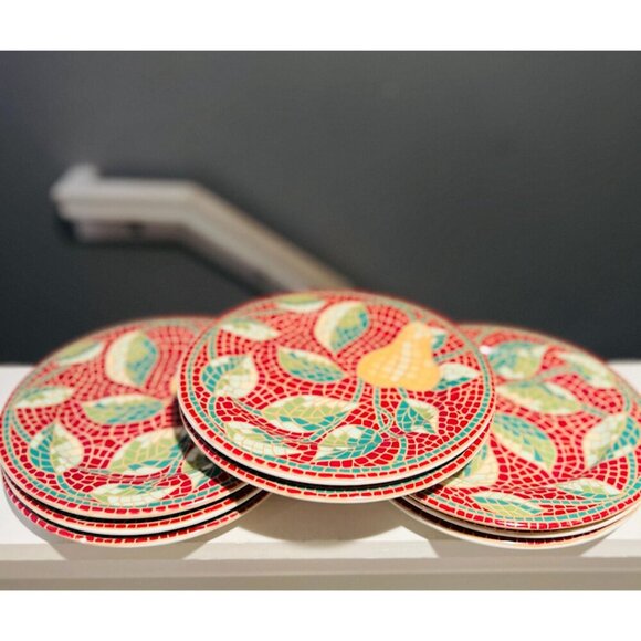 Pier 1 Mosaic Fruit Salad Plates|Set of 8|Made in Italy8.25" Round|Fruit Pattern - Picture 5 of 11
